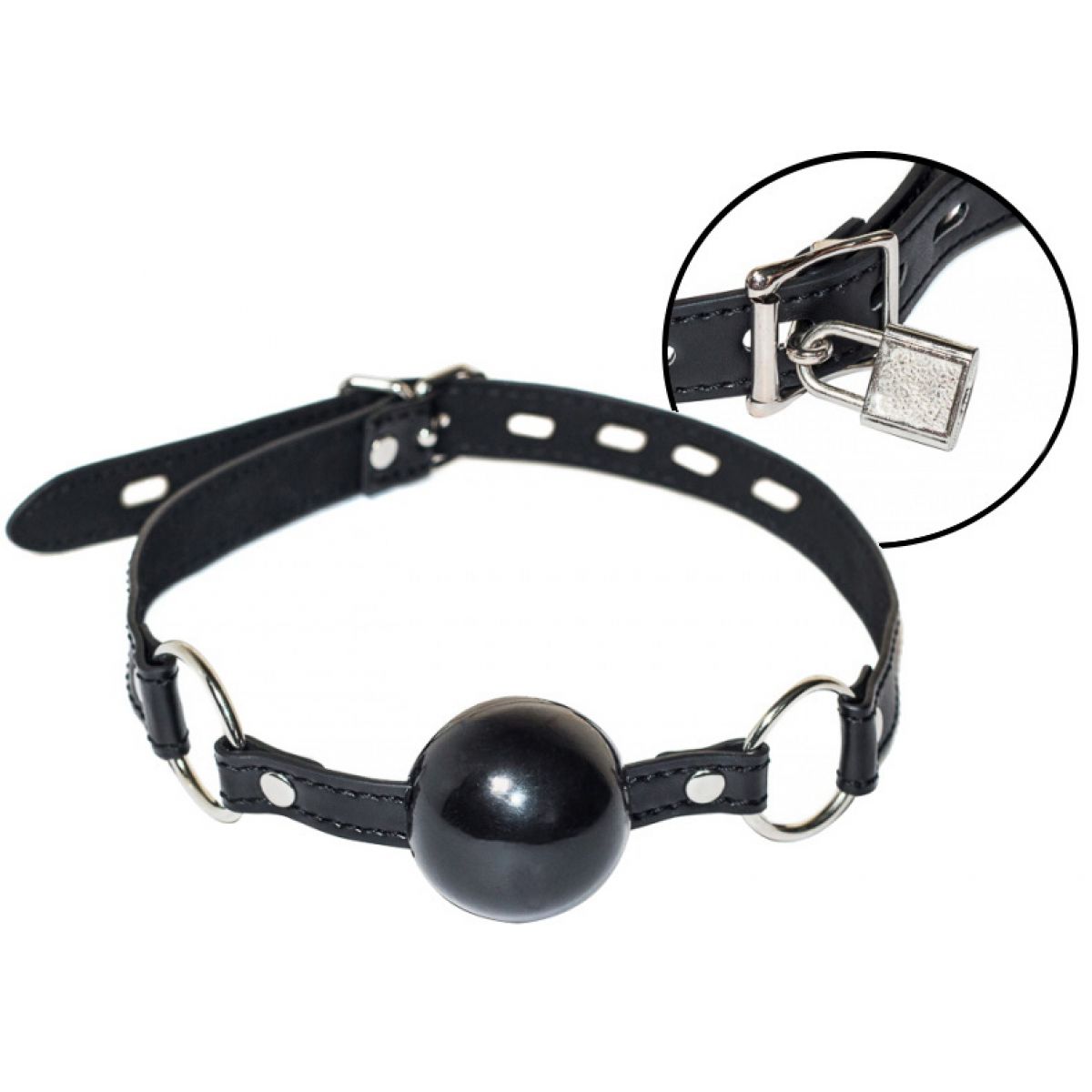 Черный силиконовый кляп-шар с замочком